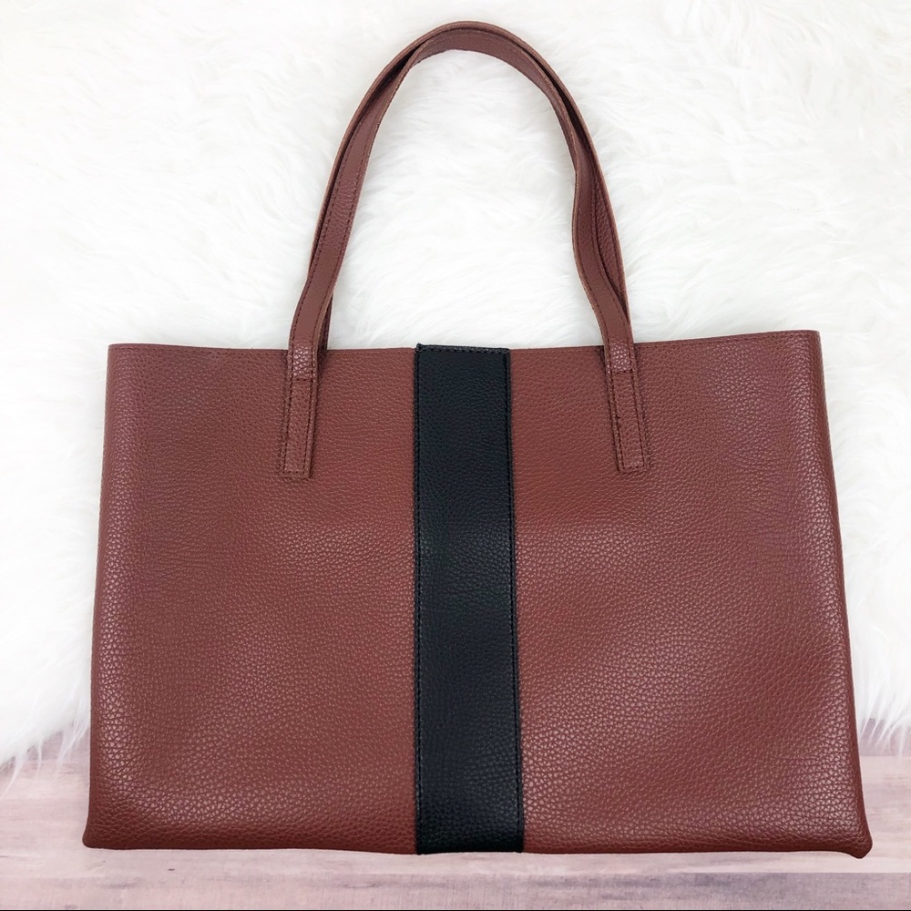 Vince Camuto Brown Tote with Black Center Stripe